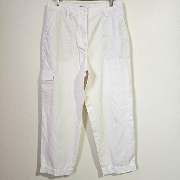 EUC TALBOTS WHITE SUPERSOFT CARGO PANT LINEN BLEND SIZE 8 WOMENS - Picture 1 of 15
